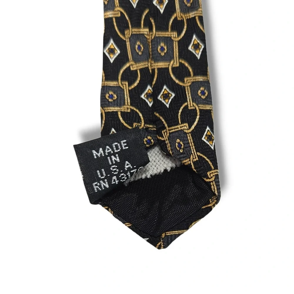 Andhurst Vintage Silk Necktie Geometric Chain Black‎ Gold Made USA Classic OS